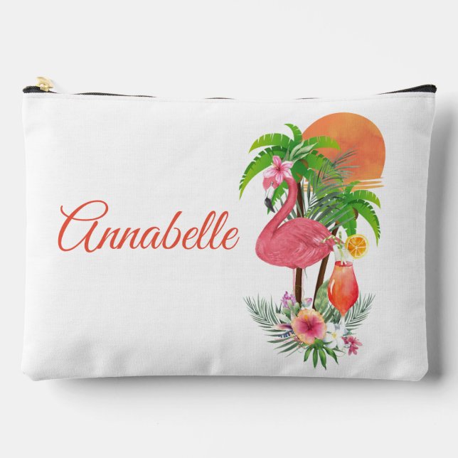 Flamant rose rose Vacances Grand Accessoire Sac (Recto)