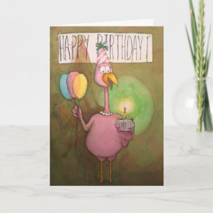 Flamant rose rose Whimsical Bonne carte d'annivers