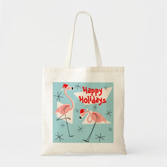 Flamant rose Santas Blue Happy Holidays sac fourre (Devant)