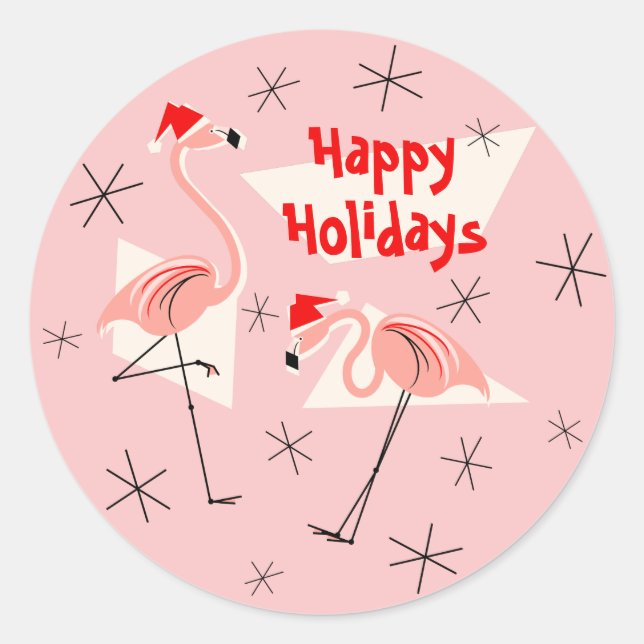 Flamant rose Santas Pink Happy Holidays sticker ro (Devant)