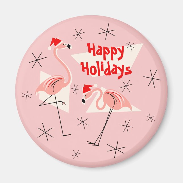 Flamant rose Santas rose Happy Holidays aimant aut (Devant)