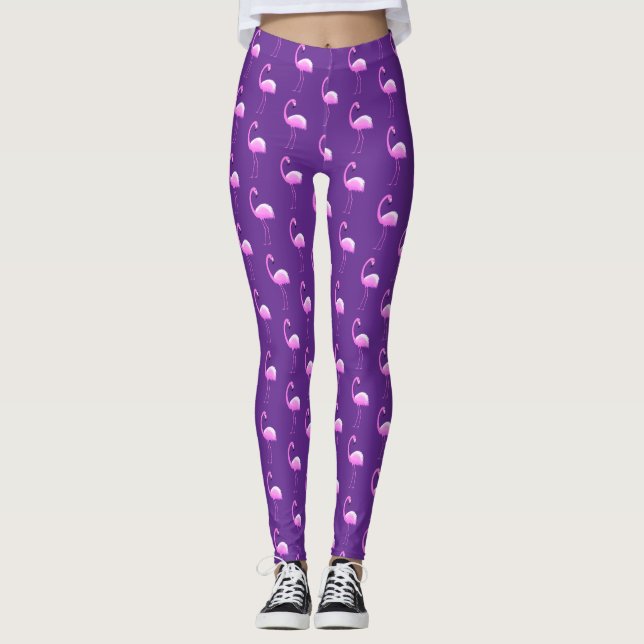 Flamant rose tendance Leggings rose et violet (Devant)