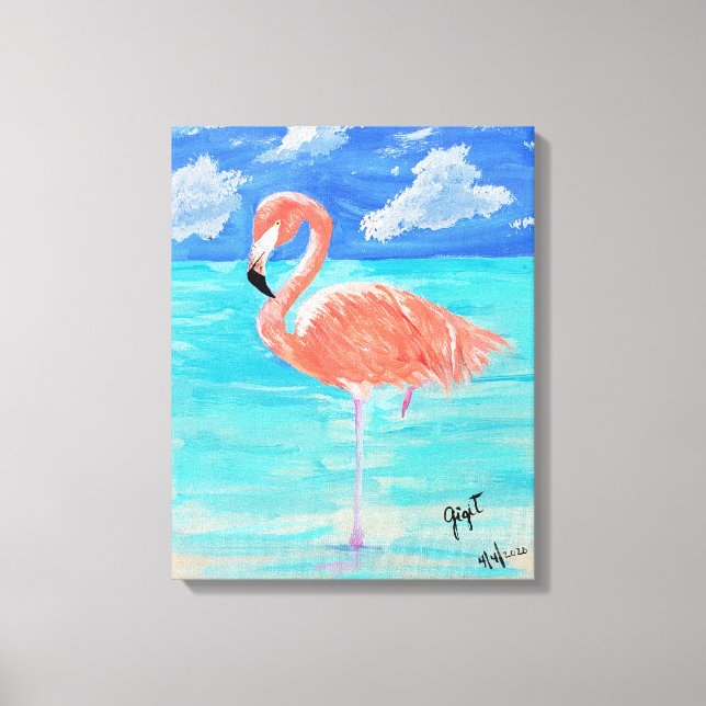 Flamant rose, toile étirée 16x20 (Recto)