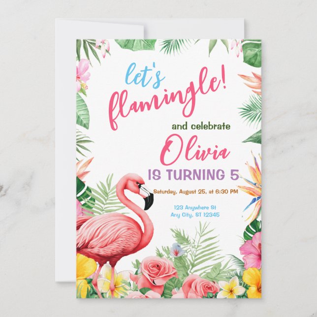 Flamant rose Tropical Anniversaire Invitation Été  (Devant)