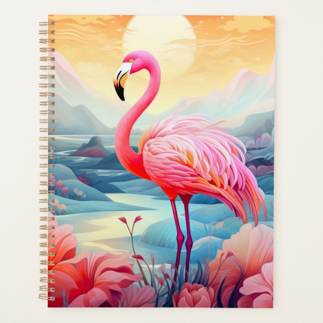 Flamant rose tropical avec fleurs-76280 (Devant)