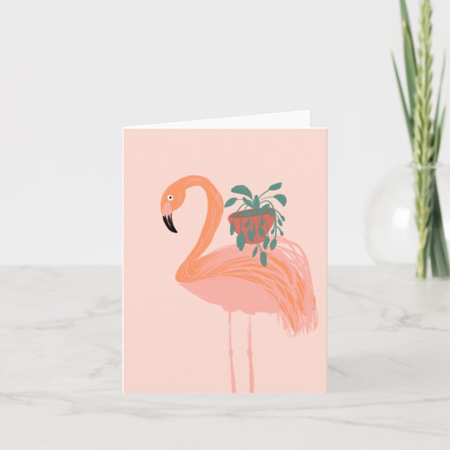 Flamant rose tropical avec main Plante pointillée  (Devant)