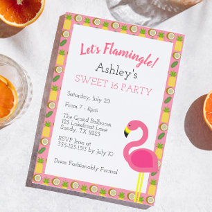 Flamant rose tropical doux 16 Invitation d'anniver