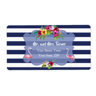Flamant rose tropical Floral Luau Navy Stripes Mar