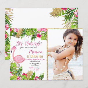 Flamant rose Tropical Invitation d'anniversaire