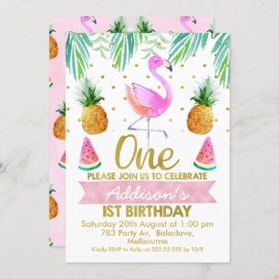 Flamant rose tropical Invitation d'anniversaire