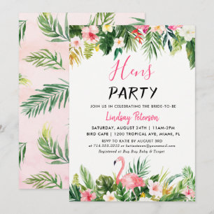 Flamant rose tropical Luau Hens Party Carte d'invi
