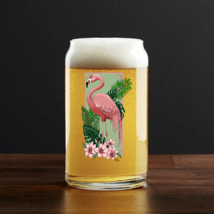 Flamant Rose Tropical Palme Verte Feuilles Lys