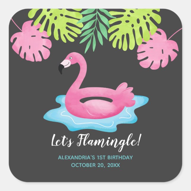 Flamant rose Tropical Pool Party Favoriser Sticker (Devant)