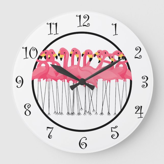 Flamant rose Tropical tendance Horloges de cuisine (Recto)