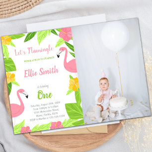 Flamant rose vert Invitations d'anniversaire avec