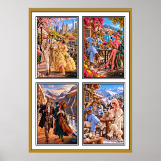 Flamant & Tigre — Affiche d'art de voyage des quat