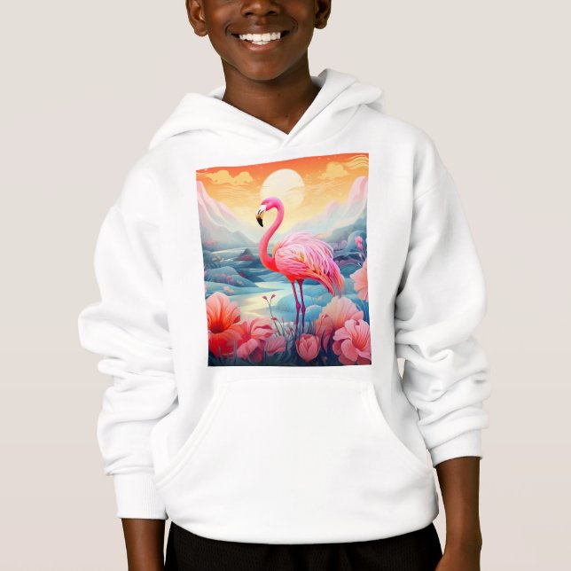 Flamant Tropical avec Fleurs (Devant)