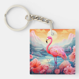Flamant Tropical avec Fleurs
