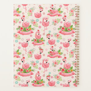 Flamants mignons et fleurs tropicales