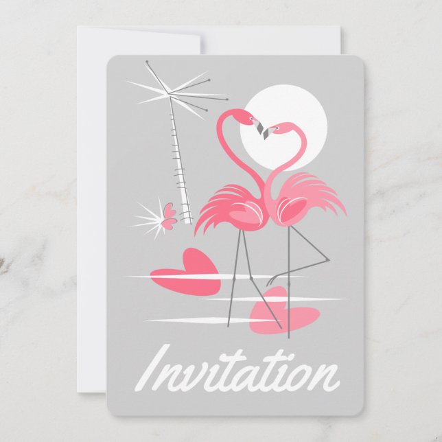 Flamants roses Amour Invitation verticale (Devant)