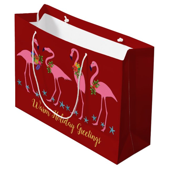Flamants roses Chaud Noël Grand Papier Sac cadeau (Devant Angle)