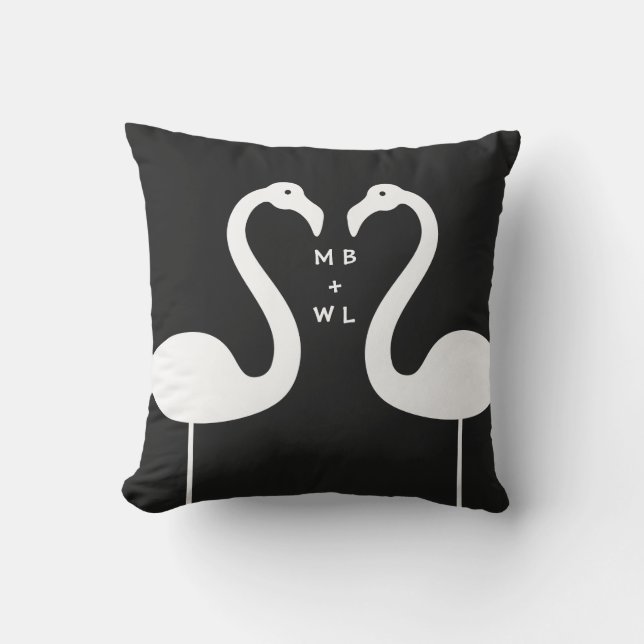 Flamants roses de baiser Monogramme Coussin extéri (Recto)