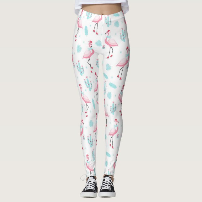 Flamants roses de Noël Cactus Leggings (Devant)