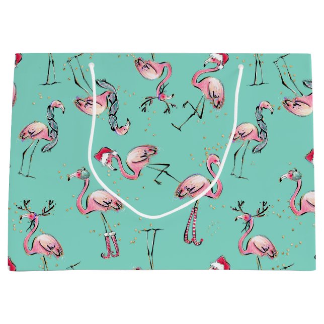 Flamants roses de vacances Sac de Noël Santa Hat (Devant)