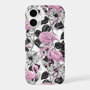 Flamants roses et fleurs d'hibiscus