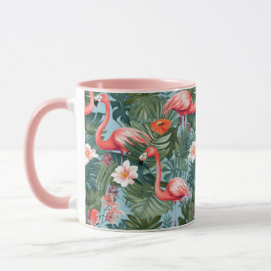 Flamants roses et palmier Feuille mug