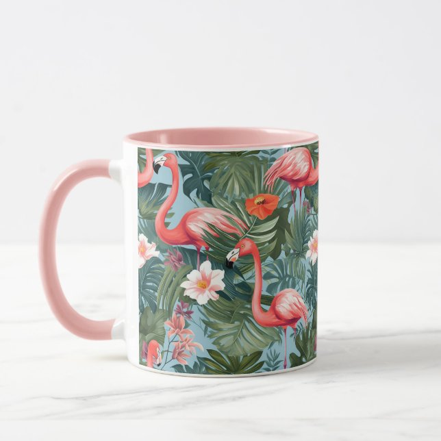 Flamants roses et palmier Feuille mug (Gauche)