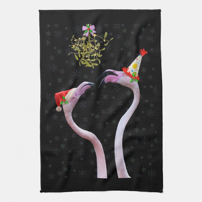 Flamants roses festifs Serviette de cuisine (Vertical)