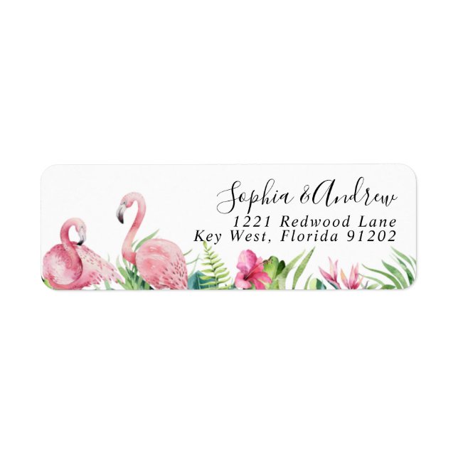Flamants roses Fleurs tropicales Adresse de retour (Devant)