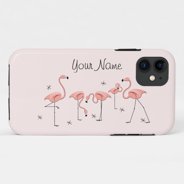 Flamants roses Groupe rose 'Nom' iPhone 11 coque (Dos (Horizontal))