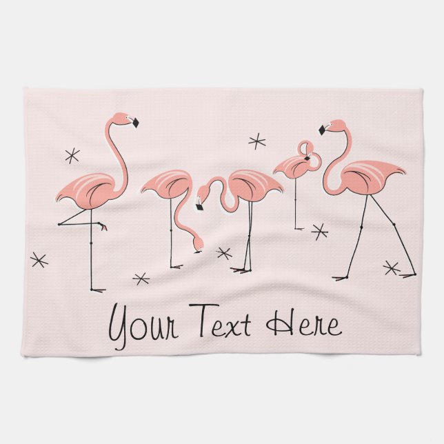 Flamants roses Groupe rose Texte serviette de cuis (Horizontal)