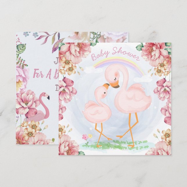 Flamants roses Invitation douche (Devant / Derrière)
