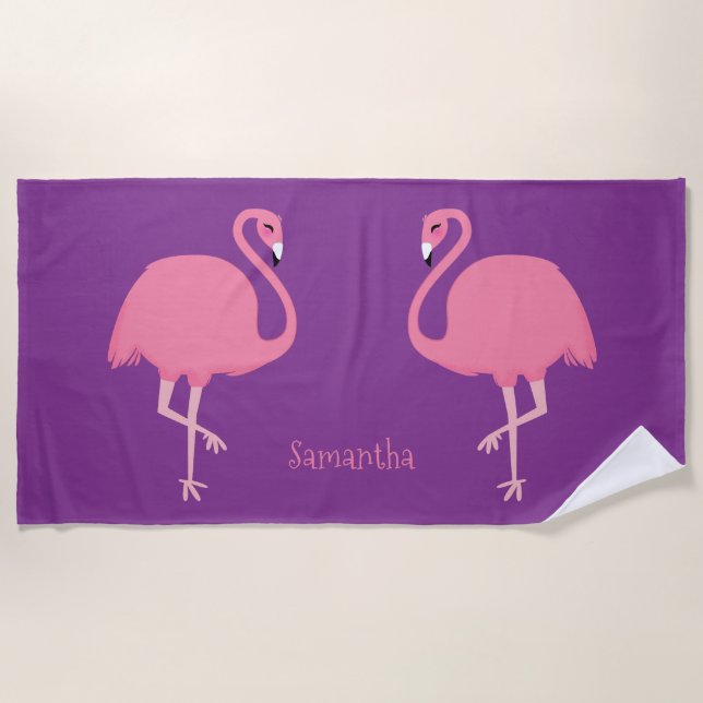 Flamants roses mignons nom personnalisé serviette  (Devant)