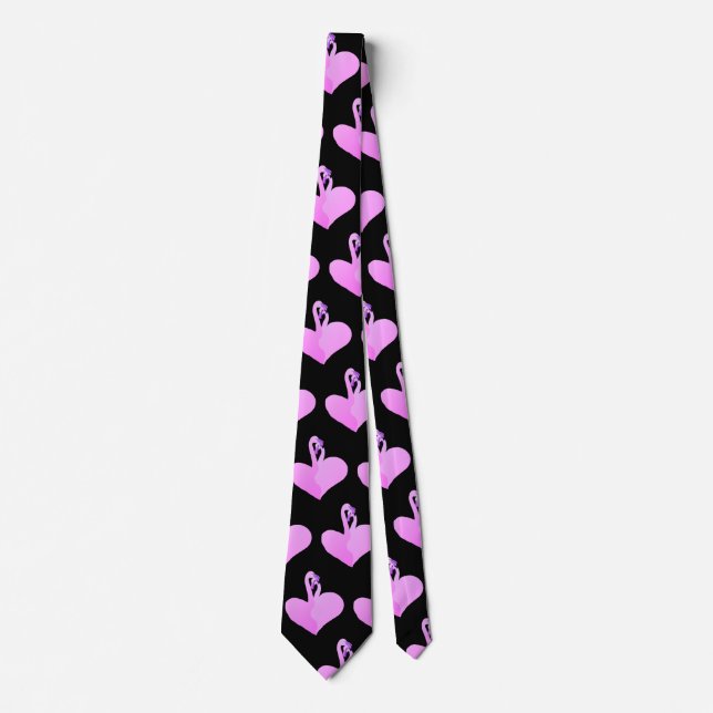 Flamants roses roses Aimer Cravate noire, Coeur (Devant)
