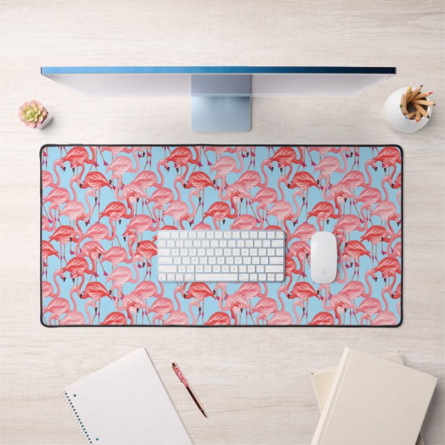 Flamants roses Roses Clairs Sur Bleu (Bureau 1)