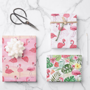 Flamants roses roses Feuilles tropicaux