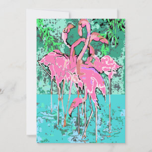 Flamants roses roses rétro-Abstrait Invitations Oi