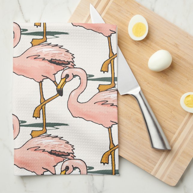 Flamants roses roses Serviettes de cuisine (Quart Plié)