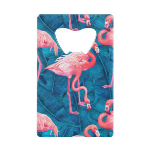 Flamants roses sur feuilles de bananes bleues