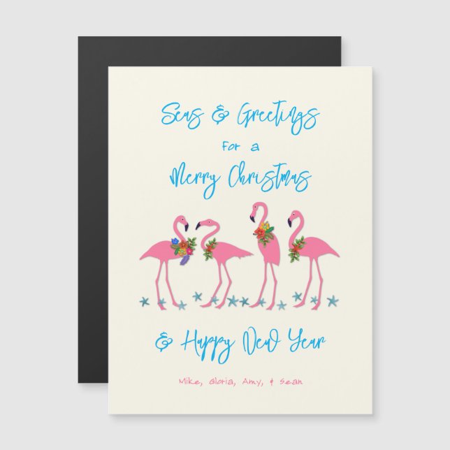 Flamants roses tropicaux Mer et salutations Cartes (Devant / Derrière)