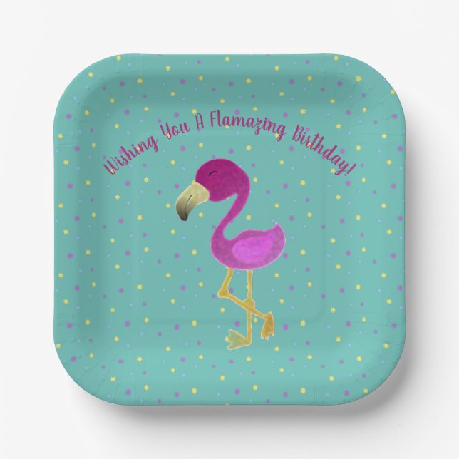 Flamazing Birthday Flamingo Paper Plate (Front)