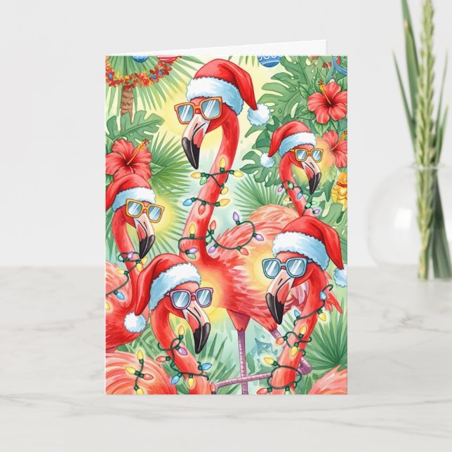 Flamazing Tropical Christmas Flamingo Card (Front)