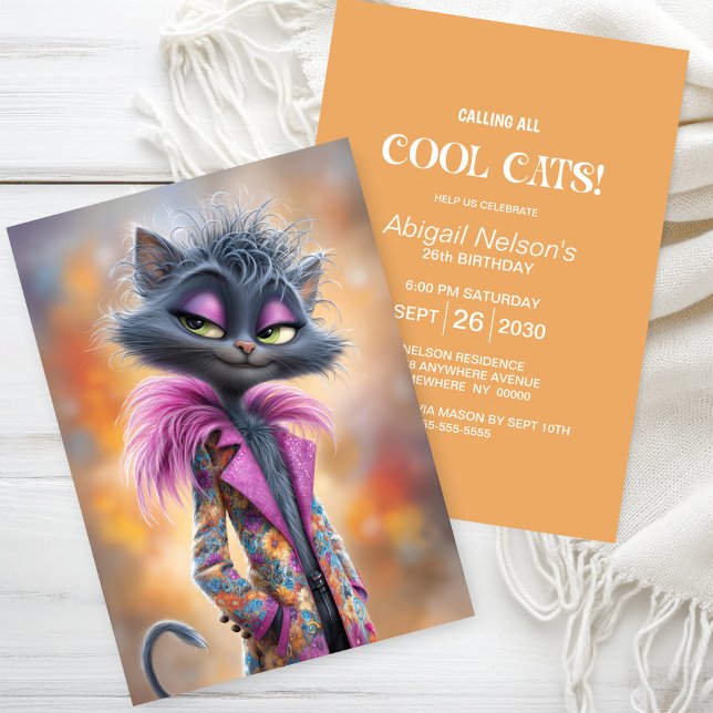Flamboyant Cool Cat Birthday Party Invitation (Creator Uploaded)
