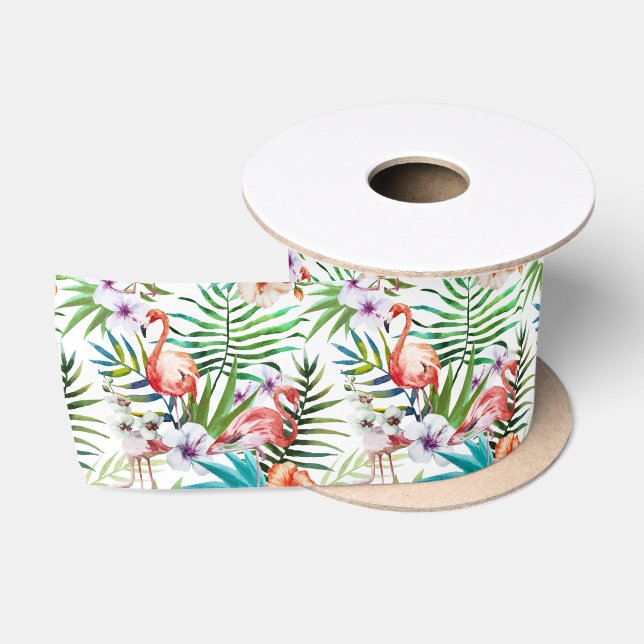 Flamboyant Flamingo Tropical nature garden pattern Satin Ribbon (Spool)