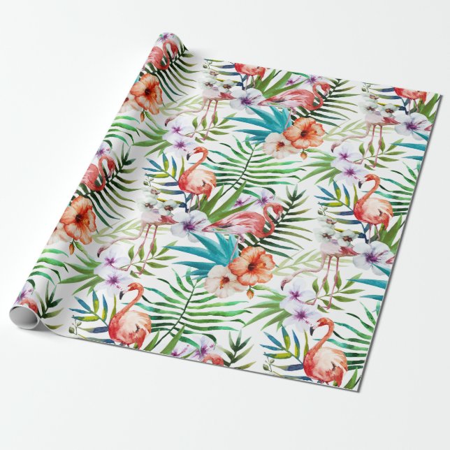 Flamboyant Flamingo Tropical nature garden pattern Wrapping Paper (Unrolled)