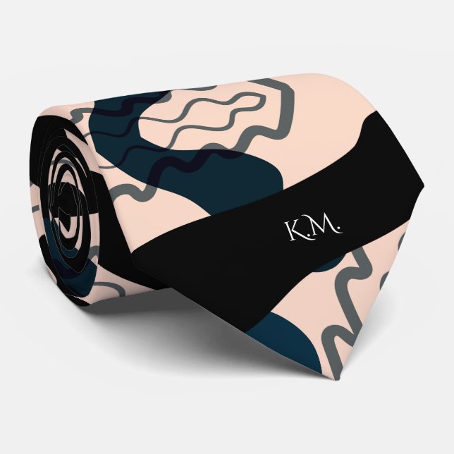 Flamboyant Modern Geometric Chic Monogram Tie (Rolled)